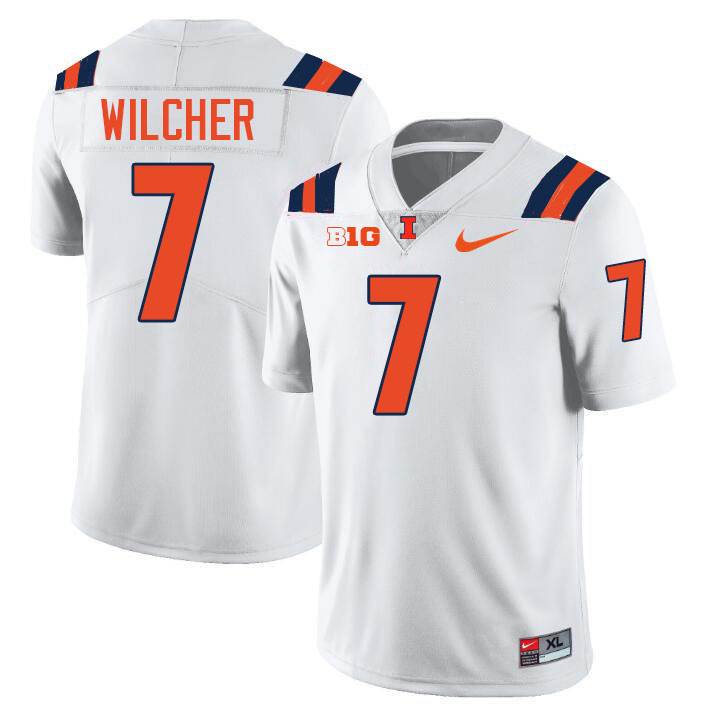 Men #7 Kenari Wilcher Illinois Fighting Illini College Football Jerseys Stitched-White